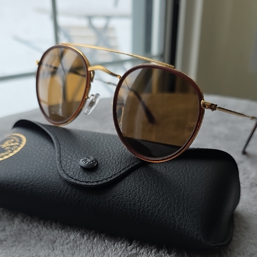 Ray-Ban Polarized Gold and Brown Round Sunglasses 51-22